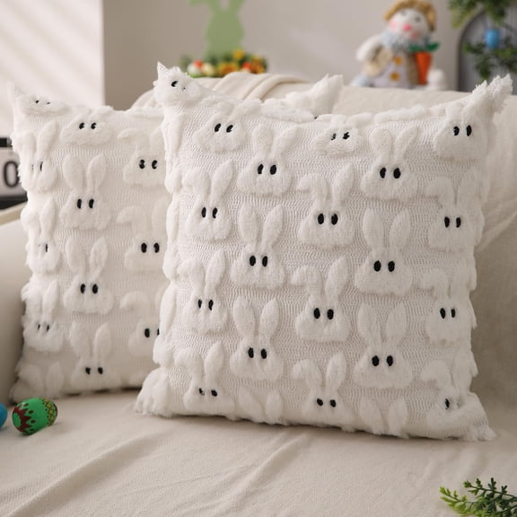 Easter Bunny Plush Pillow Covers 18x18 Inch Set of 2, Soft Faux Fur Decorative Throw Pillow Covers for Couch Sofa Living Room Home Decor,.(Pillow Covers Only)