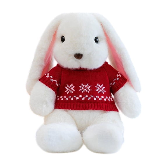 Free Express Easter Bunny Plush Stuffed Animal with Removable Heart Knit Sweater Soft Fluffy Rabbit Toy for Spring Home Decor Easter Gift and Playtime