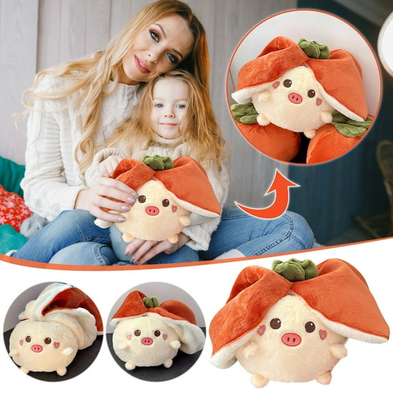Easter Bunny Plush Toy, 7 Inch 2-in-1 Reversible Carrot & Strawberry Stuffed Animal, Cute Doll for Girls, Kids Gift, Spring Decor & Small Pillow Orange