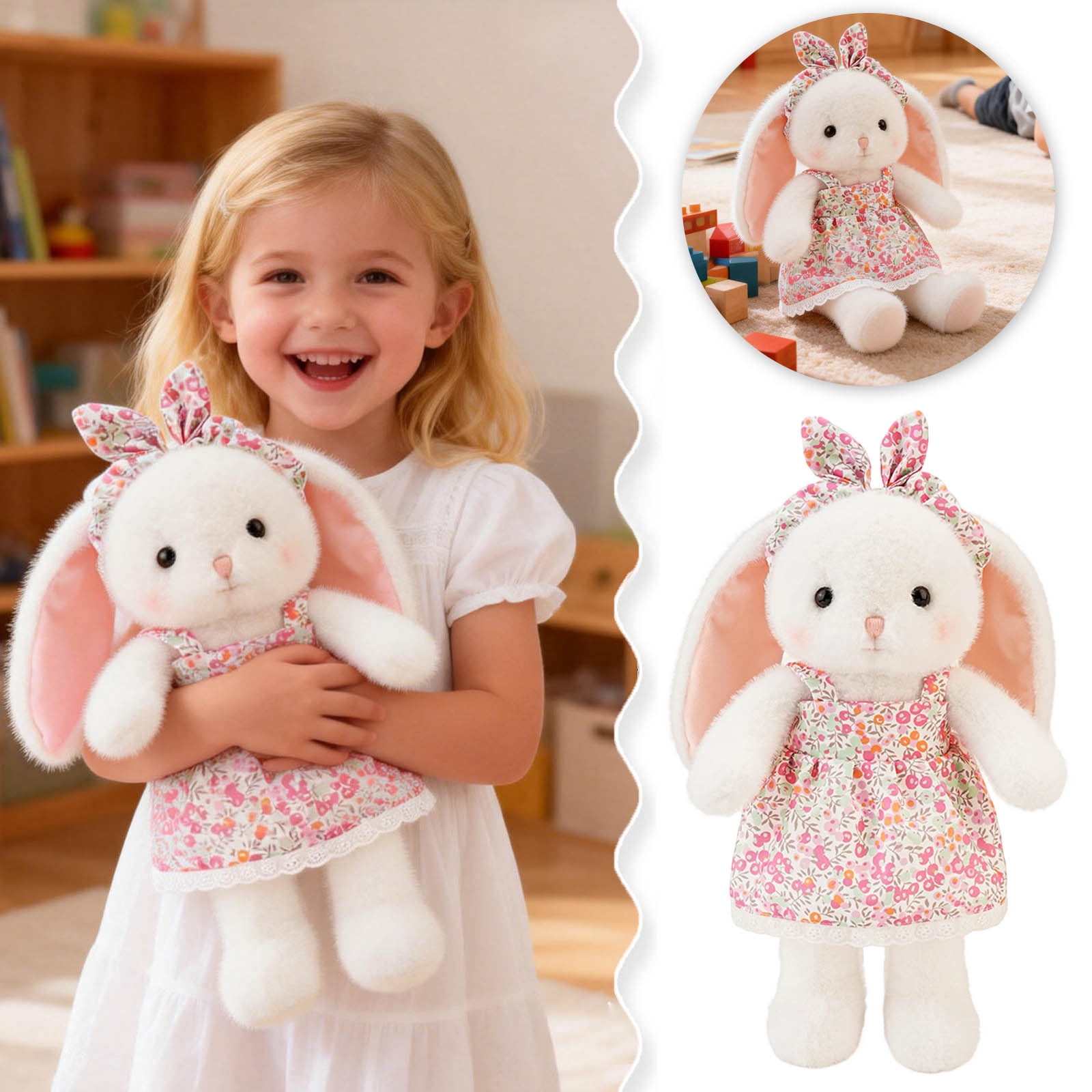 Easter Bunny Plush Toy, Cute Floppy Rabbit Stuffed Animal Doll, Soft Huggable Bunny for Bedtime Snuggles, Spring Festival Decor, Birthday Gift for K-ids, Easter Basket Stuffer