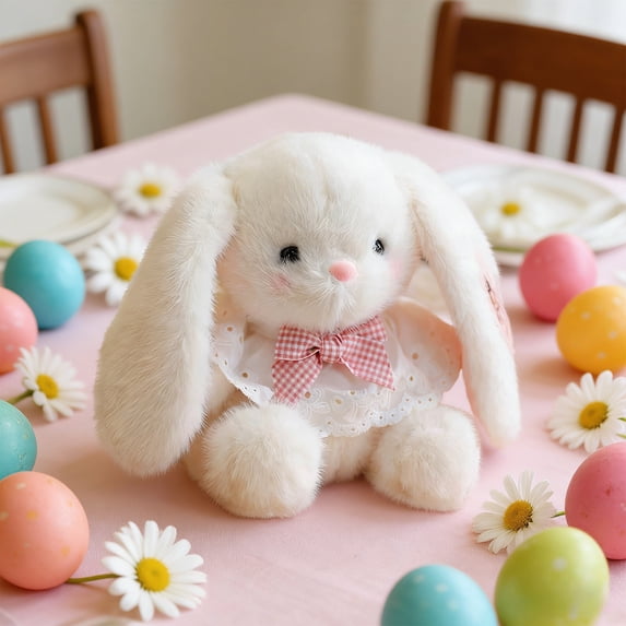Easter Bunny Plush Toy with Festive Spring Design, Soft Faux Fur Stuffed Animal for Home Display, Decorative Seasonal Bunny Doll for Spring Celebrations and Holiday Decorations