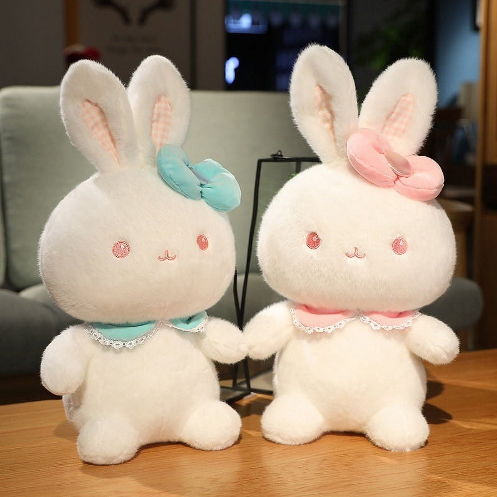 Easter Bunny Plush Toy Set of 2, Realistic Bunny,Decorations Cute Animal Large Rabbit Stuffed Doll Easter Basket Stuffers Gift for Kids (11.8 in),Pink&Green