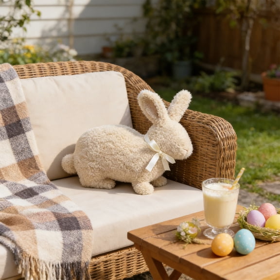 Easter Bunny Plush Toy, Soft Lamb Wool Stuffed Animal, Cozy Pillow and Decorative Doll, Adorable Holiday Gift for Festive Season, 15.75x5.9x3.14 Inches