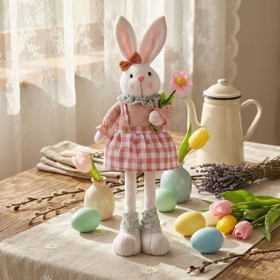 Easter Bunny Plush Toys, Easter Rabbits Figurine, Carrot-Holding Dwarf Rabbits Stuffed Animals - Stretchy Standing Poses, Decorative Dwarf Rabbit Styles - For Easter Decorations,
