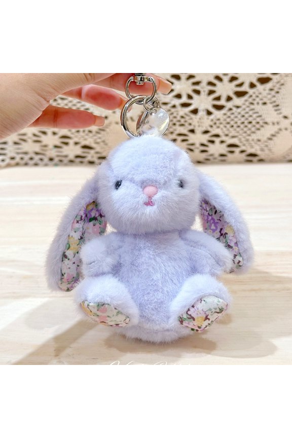 Easter Bunny Plush Toys with Floral Pattern Ears, 3.9" Lovely Easter Bunny Plushies Bag Charms, Rabbit Stuffed Animals for Easter Baskets Stuffers & Egg Filling, Birthday Easter Gifts (Purple)