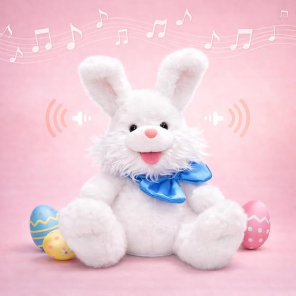 Easter Bunny Plush Toys, Interactive Singing & Repeating Stuffed Animals with Moving Ears, Peek-A-Boo Musical Bunny Gift Easter Decoration for Girls Boys, Soft White Plush 13.78”