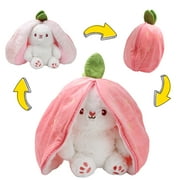 Easter Bunny Plush Toys, JIFON Reversible Carrot Strawberry Bunny Plush with Zipper, Bunny Pillow Decoration, Cute Rabbit Plushie Birthday Gift for Boys Girls