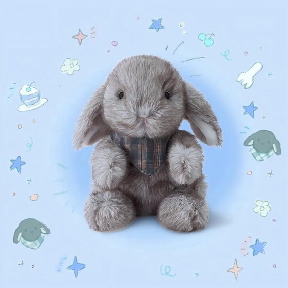Easter Bunny Plushie with Long Floppy Ears – Sitting Stuffed Rabbit Toy for Spring Home Decor, Soft Cuddly Easter Decoration Gift for Kids Girls Basket Filler