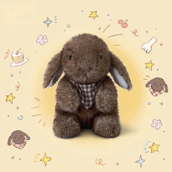 Easter Bunny Plushie with Long Floppy Ears – Sitting Stuffed Rabbit Toy for Spring Home Decor, Soft Cuddly Easter Decoration Gift for Kids Girls Basket Filler