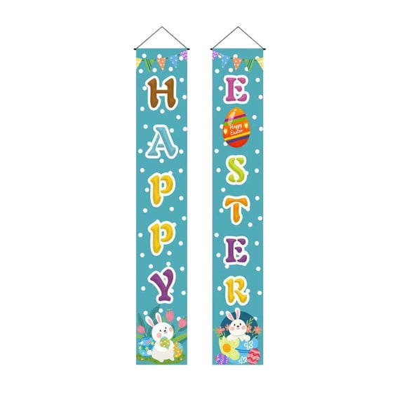 Easter Bunny Porch Banner, Carrot & Egg Front Door Decoration, Spring Welcome Flag for Outdoor Home Decor