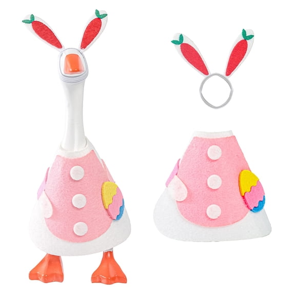 Easter Bunny Porch Goose Costume, Pink Polka Dot Goose Dress with Rabbit Carrot Ears for Outdoor Garden Decor, Porch Goose Outfits, Perfect for Easter Decor, Photo Props