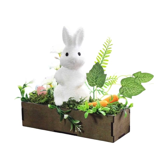 Easter Bunny Potted with Carrots - Tabletop Centerpiece for Farmhouse Decor, Easter Party, Home Desk, Greenery Mantel, Tiered Tray, Dining Table, Entryway, or Office Decoration