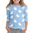 thumbnail image 1 of Easter Bunny Print Crew Neck 3/4 Sleeve T Shirt Top Sky Blue 7Y-8Y, 1 of 4