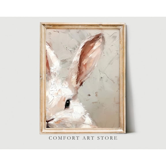 Easter Bunny Print Cute Easter Rabbit Close-Up Neutral Spring Impasto Easter Bunny Printable Nursery Wall Art Vintage Easter Decor Bunny Art, F215, Unframed Poster Size 24x36
