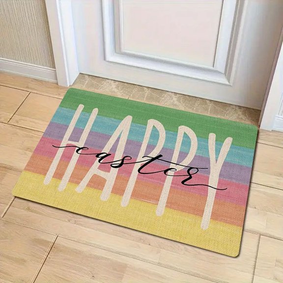 Easter Bunny Print Flannel Floor Mat Non Slip Washable Rug Home Decor