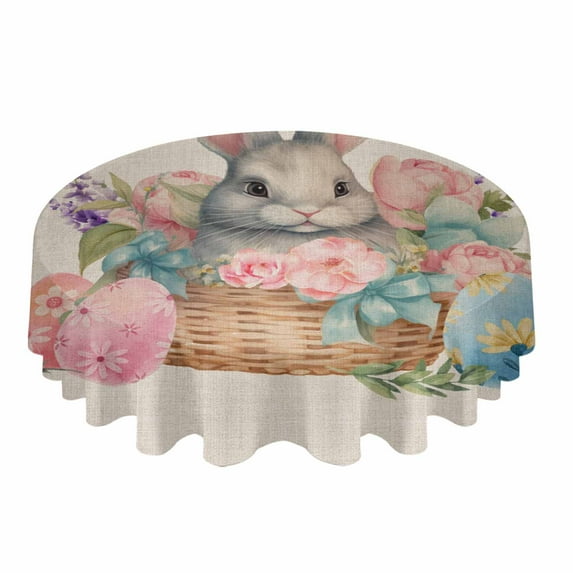 Easter Bunny Print Floral Round Tablecloth Waterproof Wedding Banquet Table Cover Dining Decorative Tablecloth