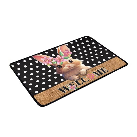 A Easter Bunny Print Kitchen Mat, Absorbent And Durable Polyester Doormat With Non-Slip Rubber Back, Oil And Stain Resistant Floor Cover For Bathroom Entryway, 15.7X23.6In