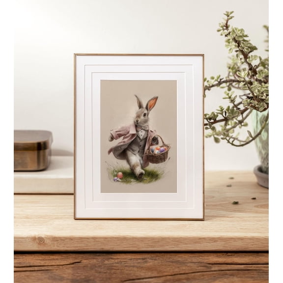 Easter Bunny Printed Paper Poster, Whimsical Rabbit Nursery Wall Art 8x12 UNFRAMDE