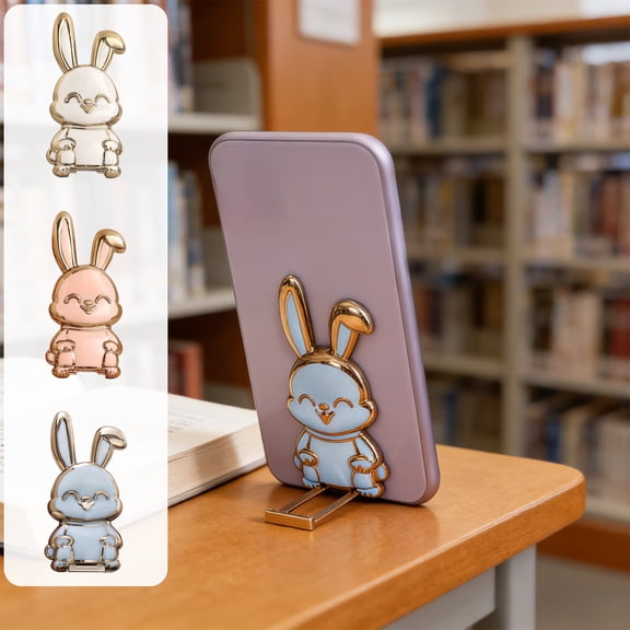 Easter Bunny Push Pull Phone Stand, Foldable Lazy Back Stick Holder, Practical Hands Free Viewing Gadget, Cute Easter Gifts Tech Accessory for Phones and Daily Desktop Use, 1.5*3.5in, Pink