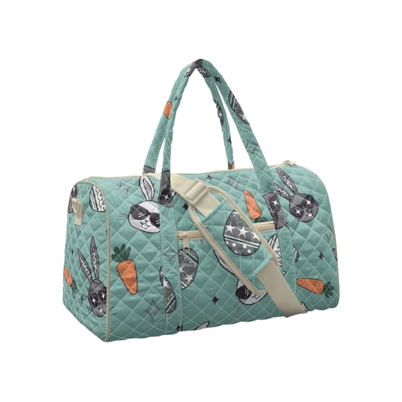 Easter Bunny Quilted Duffel Bag, Cute Rabbit & Carrot Canvas Weekender Bag , Large Capacity Overnight Travel Tote with Adjustable Strap