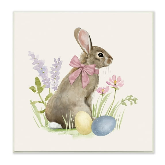 Easter Bunny Rabbit Bow Spring Flowers & Eggs Animals & Insects Painting Unframed Art Print Wall Art
