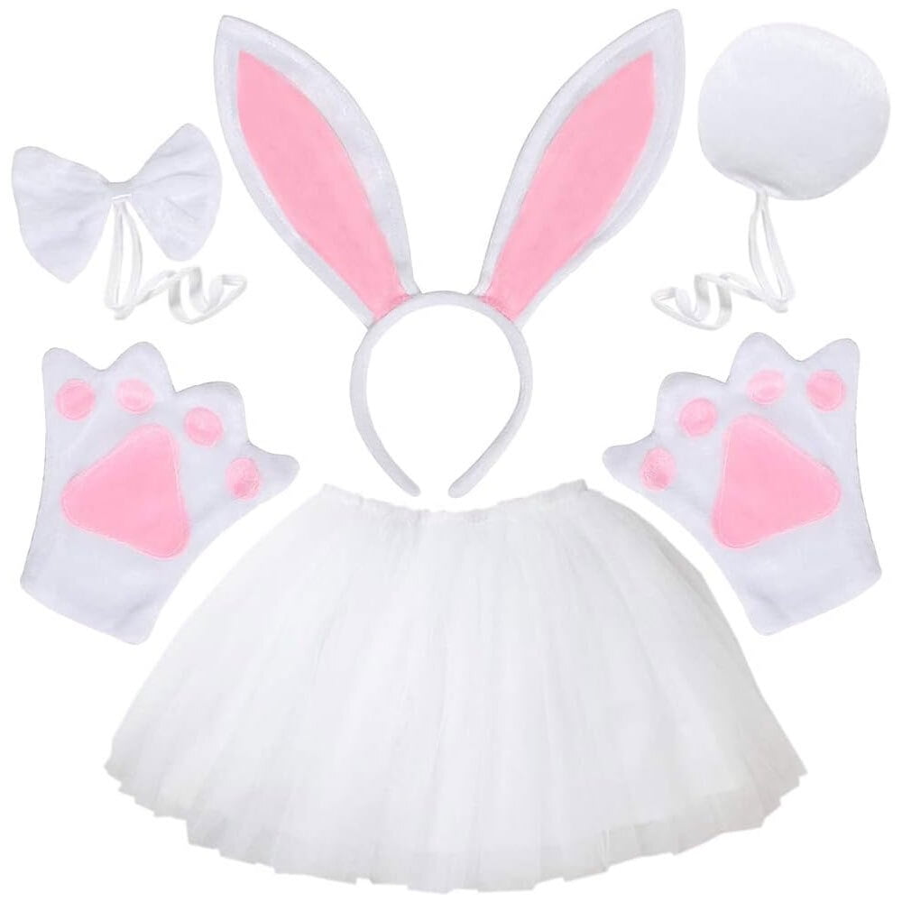 Easter Bunny Rabbit Costume Set, Ears Headband Bow Ties Tail Skirt Paws Set, Halloween Costume