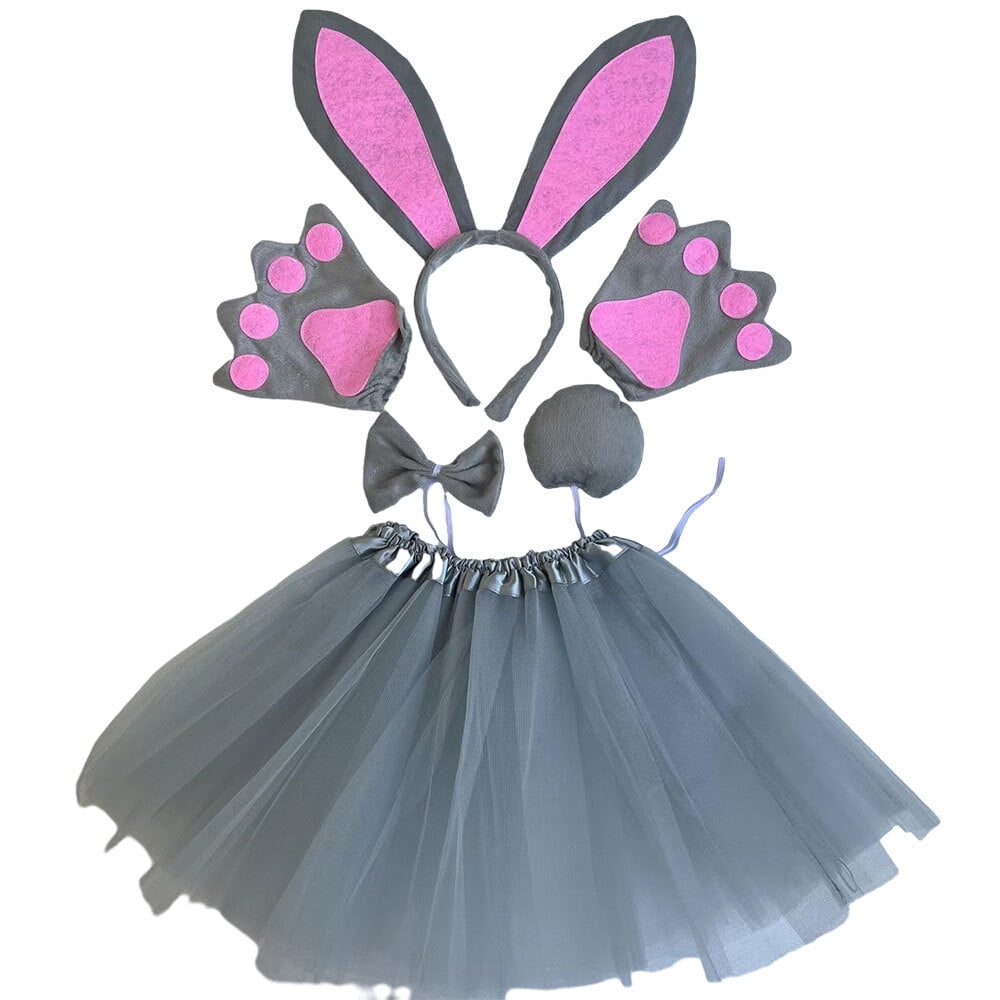 Easter Bunny Rabbit Costume Set, Ears Headband Bow Ties Tail Skirt Paws Set, Halloween Costume