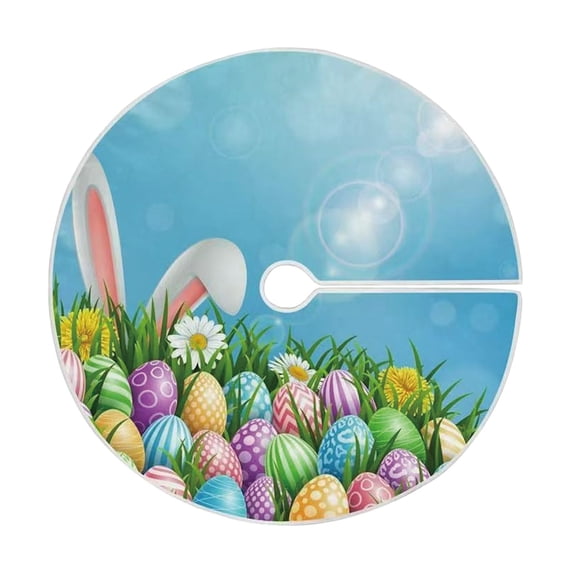Easter Bunny Rabbit Ear Eggs Christmas Tree Skirt Carpet Mat Funny Party Decor Supplies for Xmas Halloween Decorations Occasion,90cm