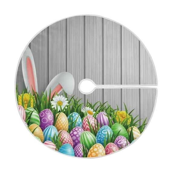 Easter Bunny Rabbit Ear Eggs Christmas Tree Skirt Carpet Mat Funny Party Decor Supplies for Xmas Halloween Decorations Occasion,90cm