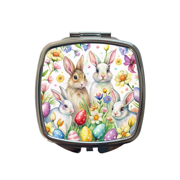 Easter Bunny Rabbit Eggs Flowers Travel Makeup Handbag Purse Small Pocket Compact Mirror