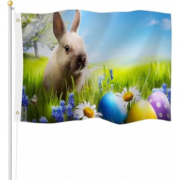 3x5 Ft Happy Easter Flag - Spring Holiday Banner With Bunny Rabbit - RFCO