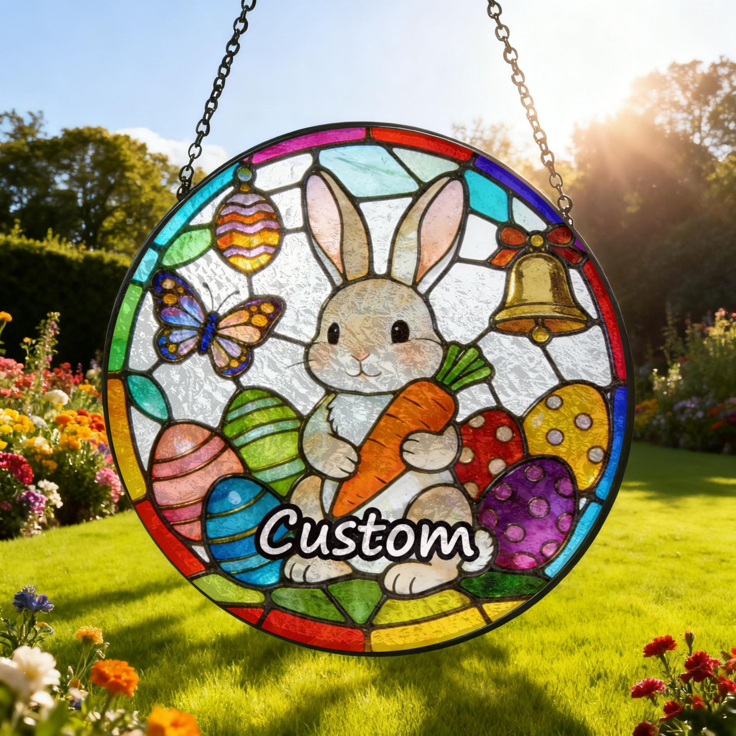 Easter Bunny Rabbit Garden Stained Glass Suncatcher Holiday Window ...