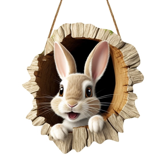 Easter Bunny Rabbit Hole Wooden Door Sign for Festive Home and Spring Party Entrance Decoration