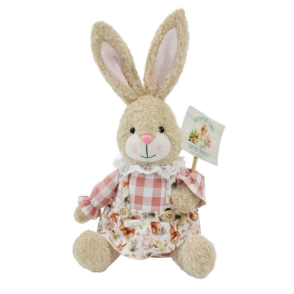 Easter Bunny Rabbit Natural Sitting Doll Decoration,Countryside Style,12.6 x 7.08 x 4.72 Inches,for Centerpieces for Tables,Decorative Farm Animals Bunny Figurine as Spring Decorations for Home