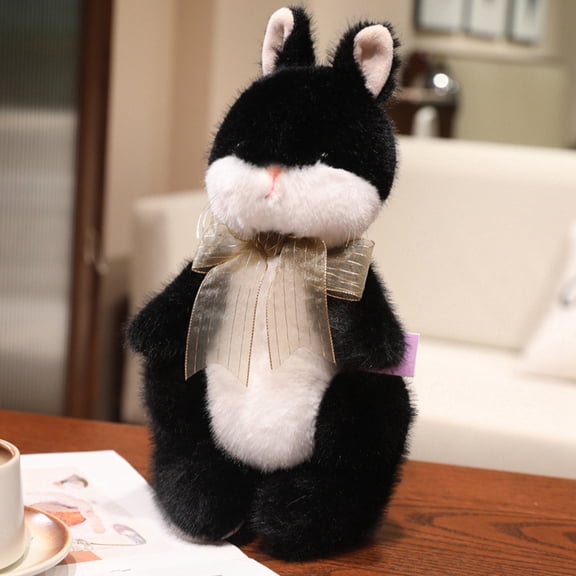 Easter Bunny Rabbit Plush Stuffed Animal Soft Decorative Plushie Home Decor Rabbit Doll for Seasonal Display and Gift Giving Black