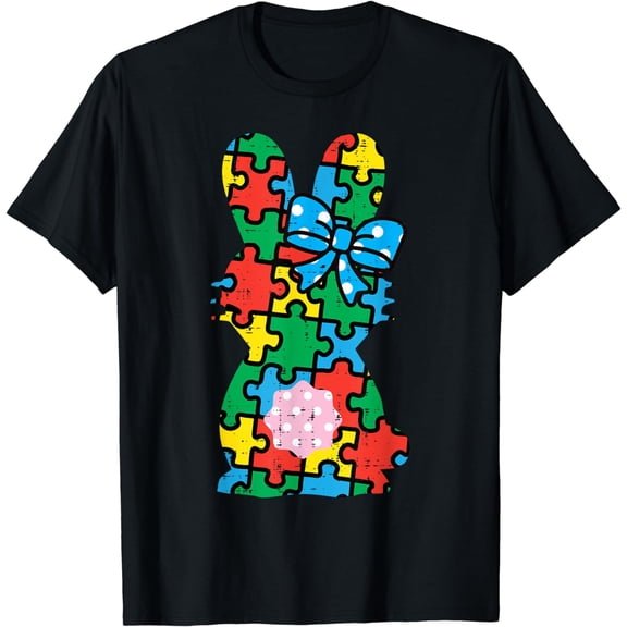 Easter Bunny Rabbit Puzzle Autism Awareness Women T-Shirt