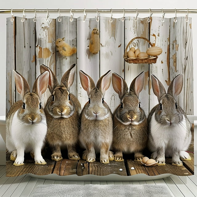 Easter Bunny Rabbit Shower Curtain Wood Background Animal Theme ...