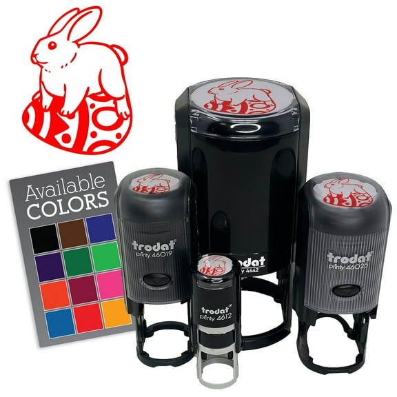 Easter Bunny Rabbit on Egg Spring Self-Inking Rubber Stamp Ink Stamper for Stamping Crafting Planners - 1/2 Inch Mini - Red Ink