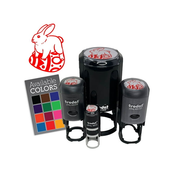 Easter Bunny Rabbit on Egg Spring Self-Inking Rubber Stamp Ink Stamper for Stamping Crafting Planners - 1/2 Inch Mini - Yellow Ink