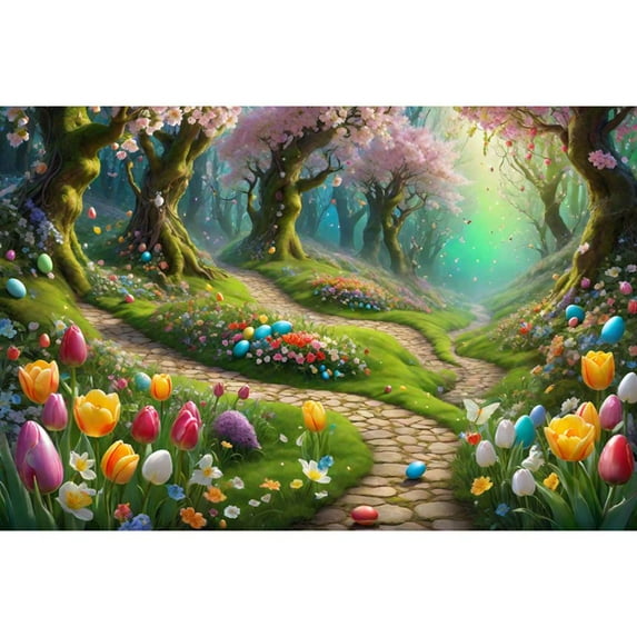 Easter Bunny Rabbit024 Backdrops for Photography Spring Gre Fairy Forest Childr's Party Photo Background