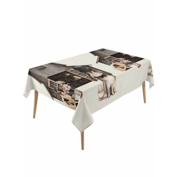 Easter Bunny Rectangle Tablecloth, Vintage Farmhouse Countryside Rabbits Floral Waterproof & StainResistant Tablecloth, Washable Oil-proof Table Cover for Dining/Party/Wedding/Buffet 60x120 In