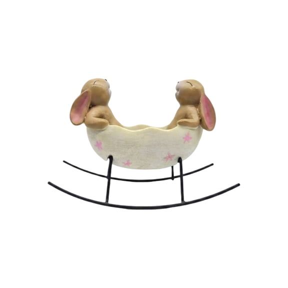 Easter Bunny Resin Figurine 18×12.5×8cm Handcrafted Bath Cradle Statue for Indoor Tabletop Home Garden Patio Decor(White)