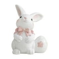 thumbnail image 1 of Easter Bunny Resin Figurine Set – 2-Piece Adorable Rabbit Holding Decorated Egg with Pink Bow, Spring Holiday Tabletop Decoration Ornaments, 1 of 6