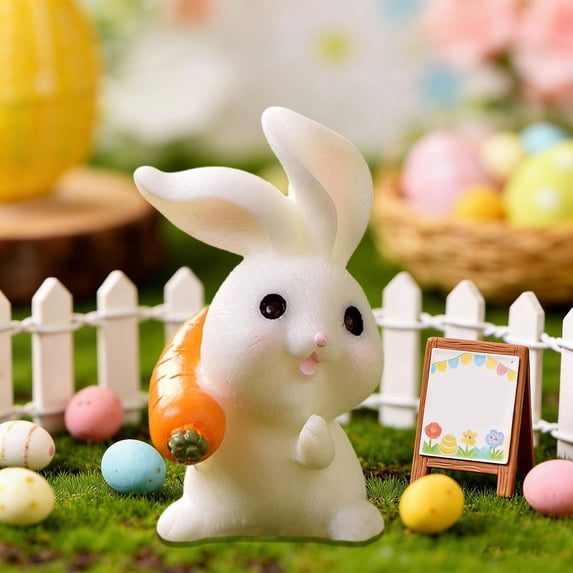 Easter Bunny Resin Figurines - 5-Pack Cute Rabbit Decor with Carrots & Flowers, Spring Tabletop Ornaments for Home, Party & Easter Decorations