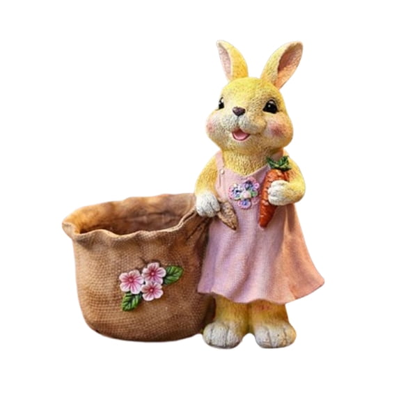 Easter Bunny Resin Planter, Cute Carrot And Floral Decorative Pot For Indoor Outdoor Garden Desk Window Display, Multifunctional Home Decor Gift Set