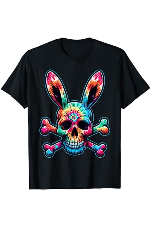 Easter Bunny Retro Tie Dye bunny skull Cross Bone T-shirt