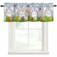 thumbnail image 1 of Easter Bunny Rod Pocket Curtain Valance, Spring Easter Eggs Floral Blue Woodn Farmhouse Window Valance for Living Room, Bedroom, Kitchen 60"W x 18"L, 1 of 9