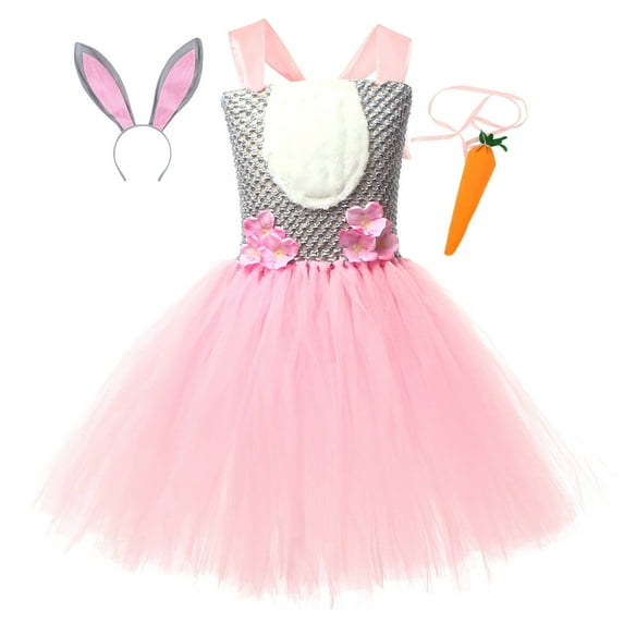 Easter Bunny Roleplay Dress Up Stage Performance Outfit Pink 6Y-7Y