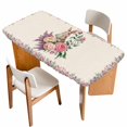 thumbnail image 1 of Easter Bunny Roses Table Cloths for 3 Foot Rectangle Tables, Pink Floral Spring Linen Patio Waterproof Elastic Fitted Tablecloths, Washable Rectangular Table Cover for Camping, 1 of 8