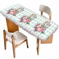 thumbnail image 1 of Easter Bunny Roses Table Cloths for 8 Foot Rectangle Tables, Pink Floral Spring Green Buffalo Plaid Patio Waterproof Elastic Fitted Tablecloths, Washable Rectangular Table Cover for Camping, 1 of 8